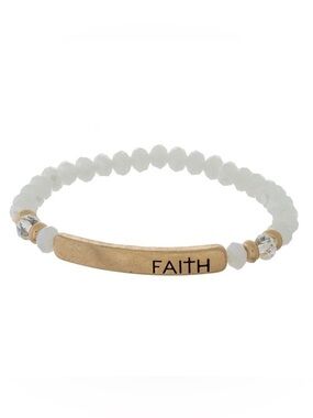 FAITH Beaded Stretch Bracelet with Gold Bar